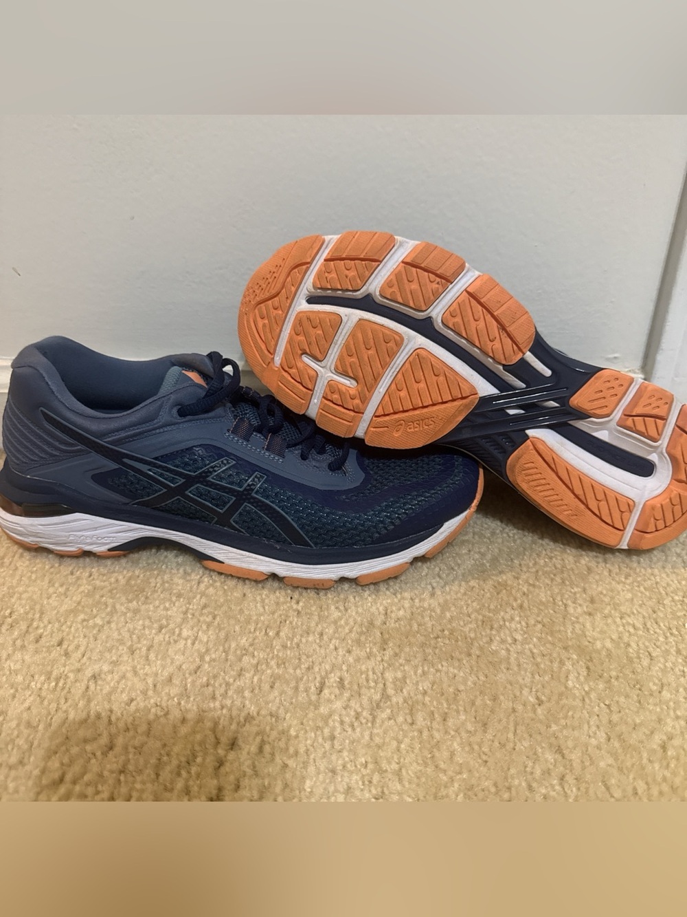 ASICS Navy and Orange women’s Athletic Running Shoes